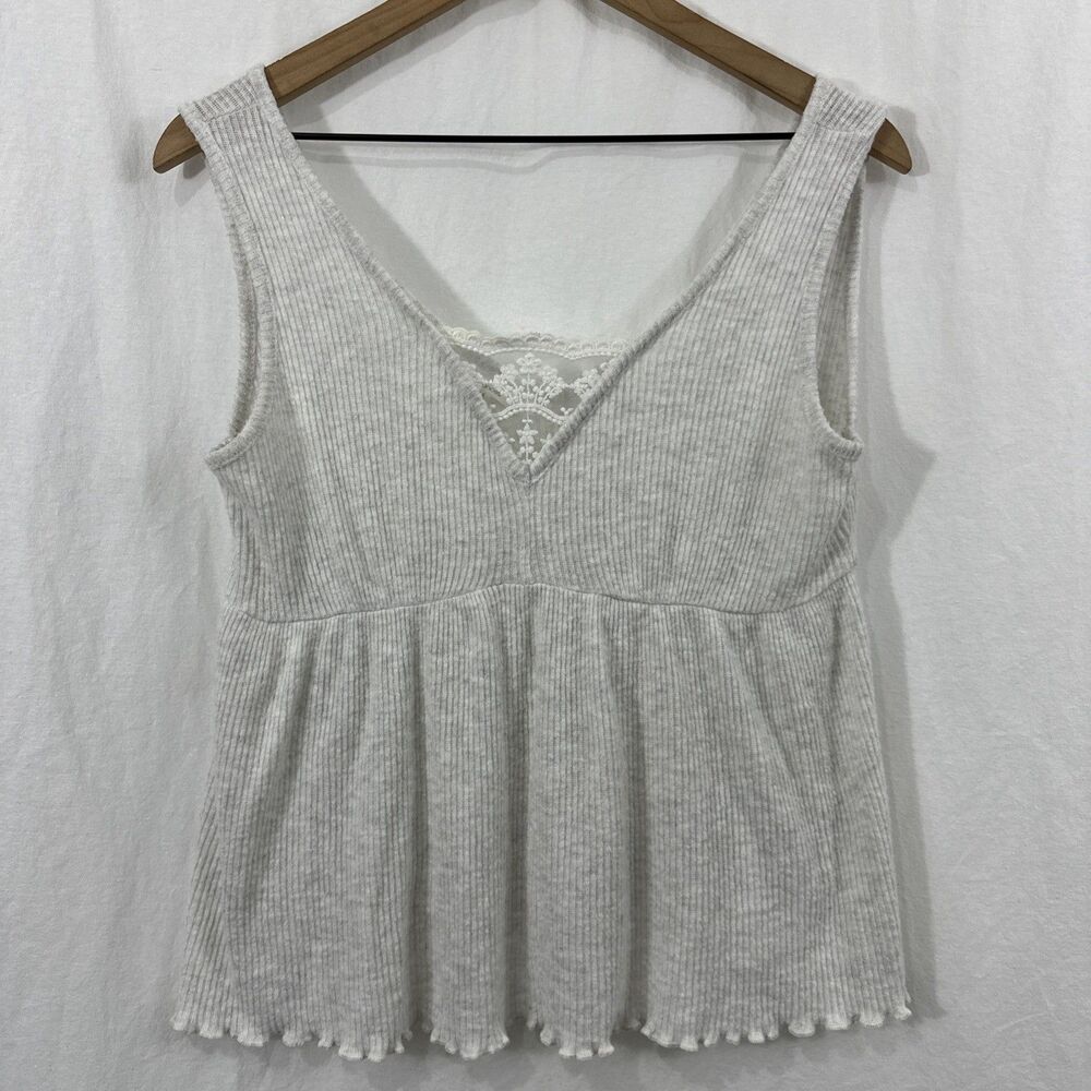 Maurices White Ivory Lace Trim Babydoll Tank Top Womens Sz S Cottage Boho Beach